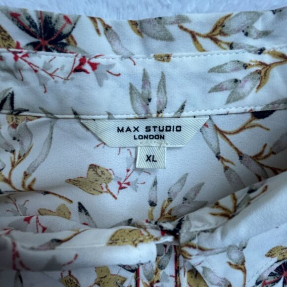 Max Studio London Womens Floral Long Sleeve Button Down Shirt Blouse XL White - Picture 3 of 8